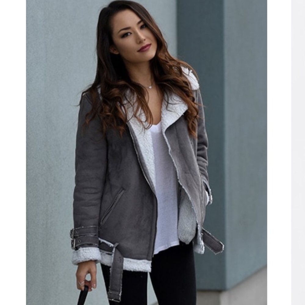 Grey Long Sleeve Lapel Jacket